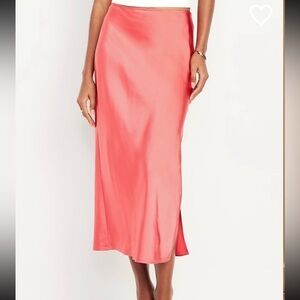 Old Navy High-Waisted Satin Midi Slip Skirt S - calypso coral